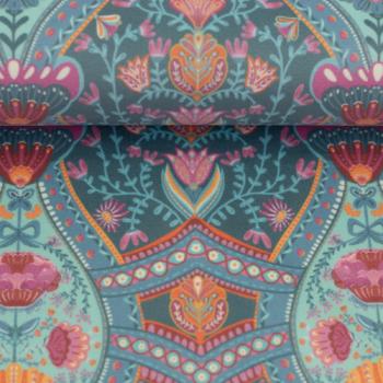 Preview: Dekodruck Boho Velvet Samt Blumen, Ranken Smaragd by Bienvenido von Swafing